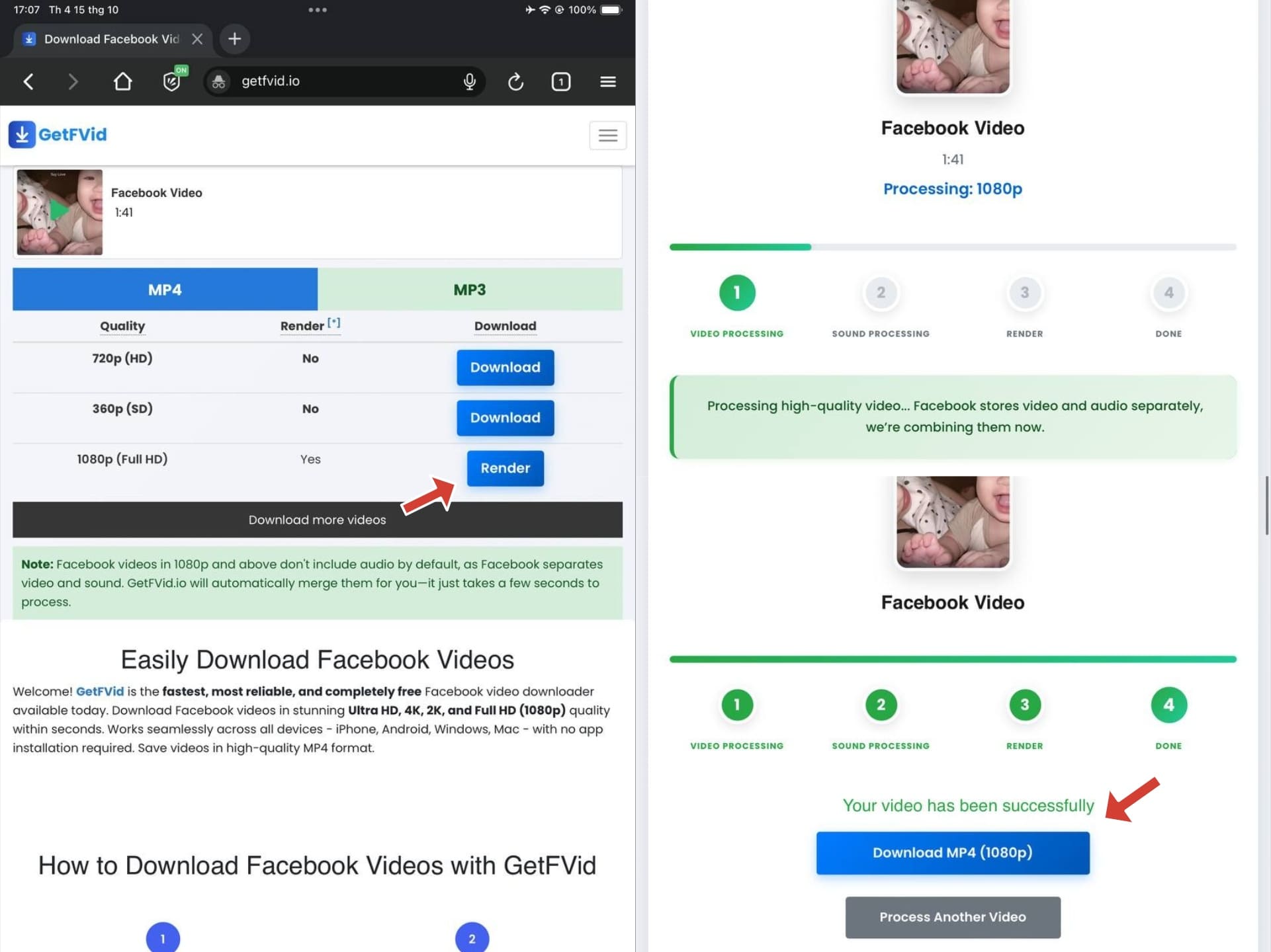 Rendering Process to Merge Video and Audio for 1080p/4K